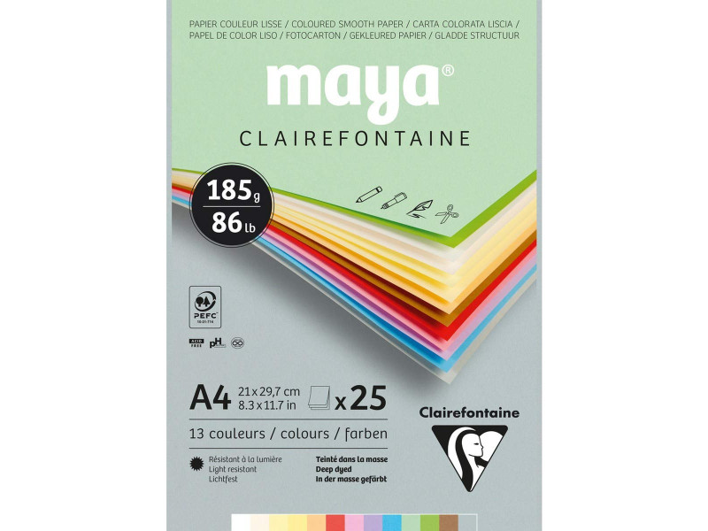 Clairefontaine Bloc de papier couleur MAYA, A4, 185 g/m2