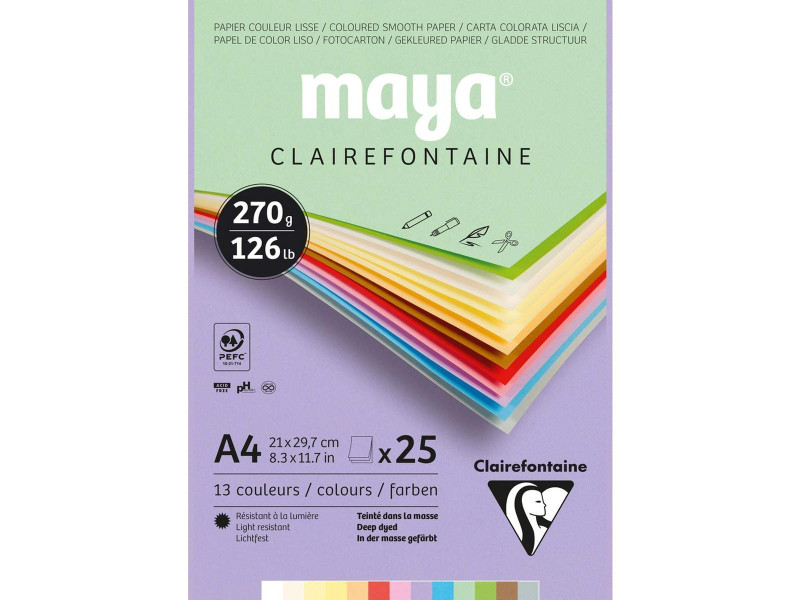 Clairefontaine Bloc de papier couleur MAYA, A4, 270 g/m2