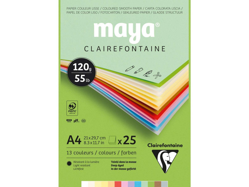 Clairefontaine Bloc de papier couleur MAYA, A4, 120 g/m2