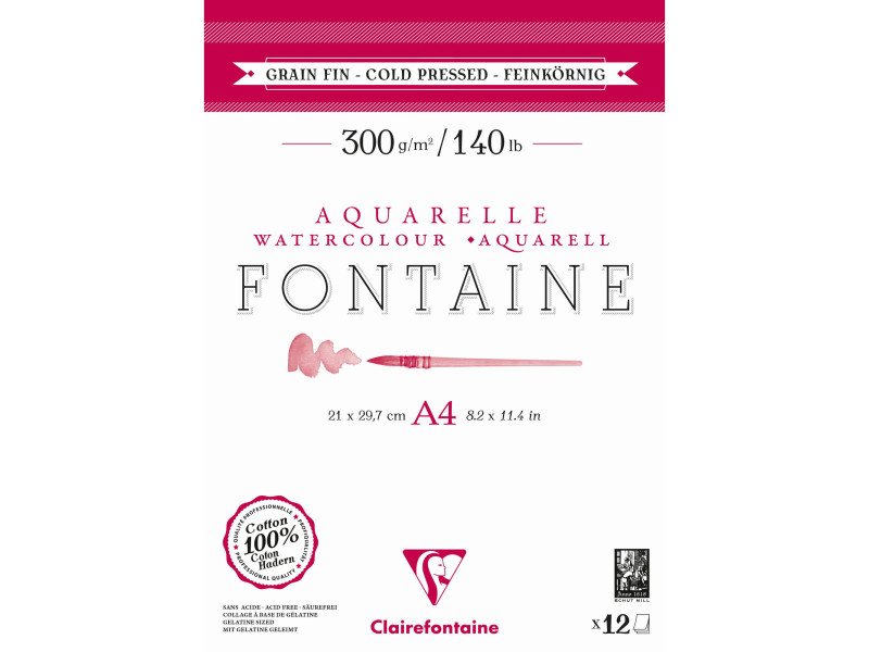Clairefontaine Bloc de papier aquarelle FONTAINE, fin, A4