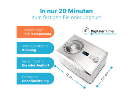 PROFI COOK Sorbetière PC-ICM 1091 N, acier inoxydable