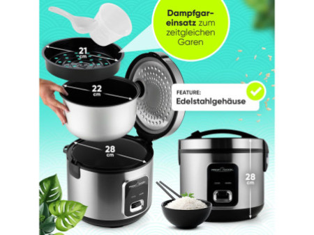 PROFI COOK Cuiseur 2 en 1 riz/vapeur PC-RK 1285, noir