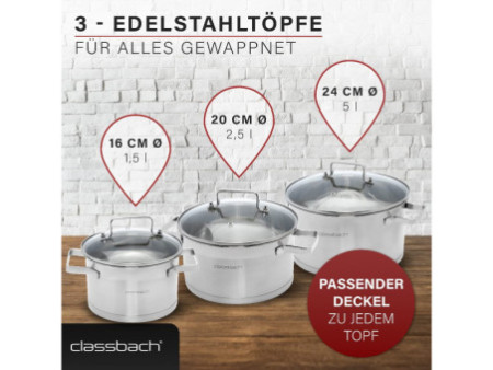 classbach Set de casseroles C-KTS 4015, 6 pièces, acier