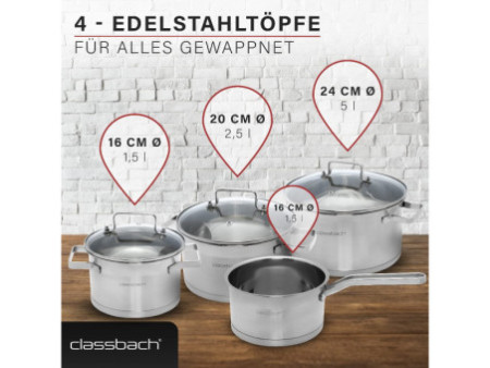 classbach Set de casseroles C-KTS 4016, 7 pièces, acier