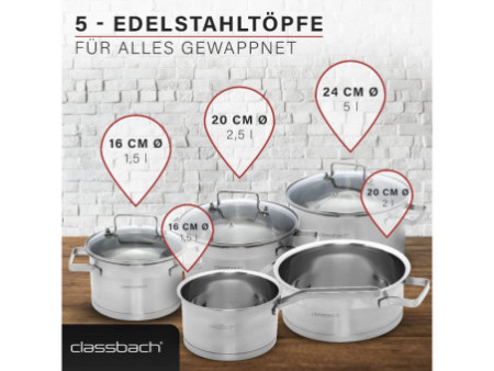 classbach Set de casseroles C-KTS 4016, 7 pièces, acier