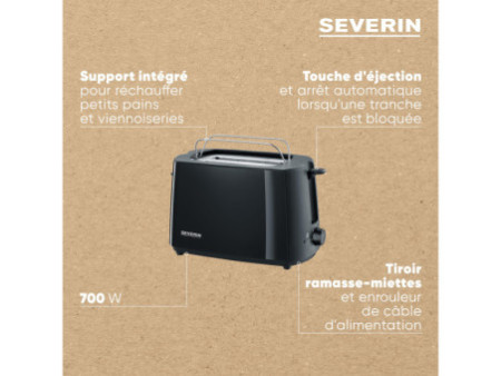 SEVERIN Grille-pain pour 2 tranches AT 2287, 700 watt, noir