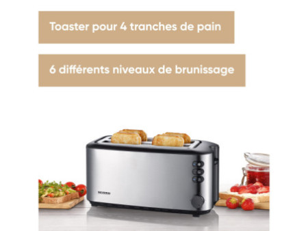SEVERIN Grille-pain pour 4 tranches AT 2509, inox / noir