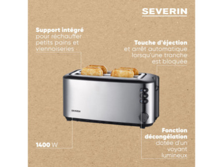 SEVERIN Grille-pain pour 4 tranches AT 2509, inox / noir