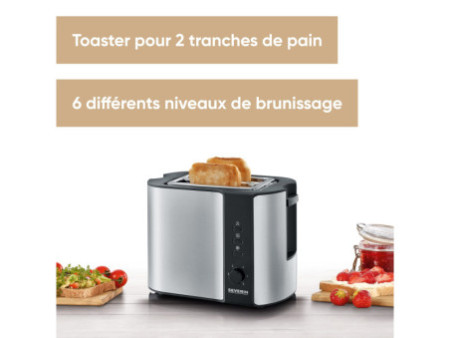 SEVERIN Grille-pain pour 2 tranches AT 2589, inox / noir