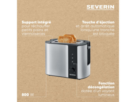 SEVERIN Grille-pain pour 2 tranches AT 2589, inox / noir