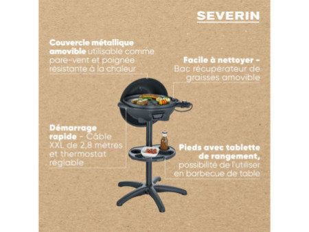 SEVERIN Grill barbecue PG 8541, avec couvercle, 2000 watts