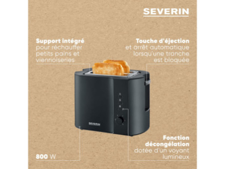 SEVERIN Grille-pain pour 2 tranches AT 9552, 800 W, noir mat