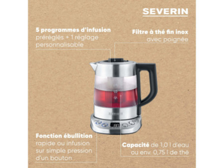 SEVERIN Bouilloire eau et thé WK 3473 DELUXE, verre / inox