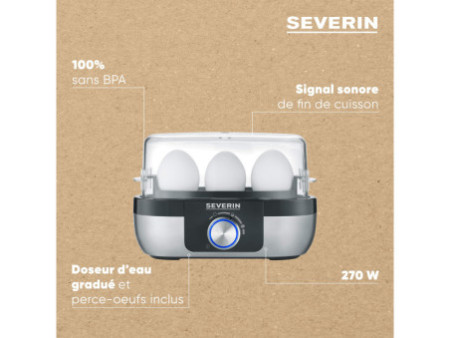 SEVERIN Cuiseur à oeufs EK 3163, pour 3 oeufs, inox / noir