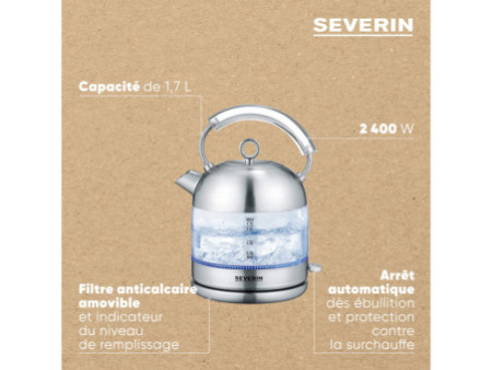 SEVERIN Bouilloire en verre Retro WK 3459, acier inoxydable