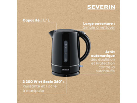 SEVERIN Bouilloire WK 4322, 1,7 litre, noir