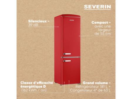 SEVERIN Réfrigérateur-congélateur rétro RKG 8917, rouge