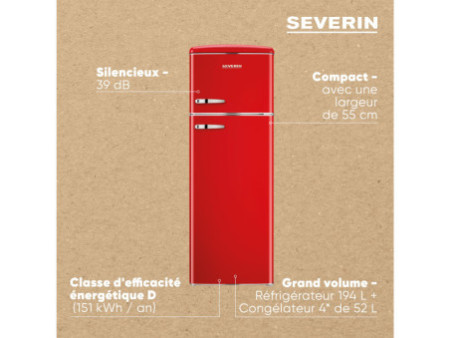 SEVERIN Réfrigérateur-congélateur rétro RKG 8983, rouge