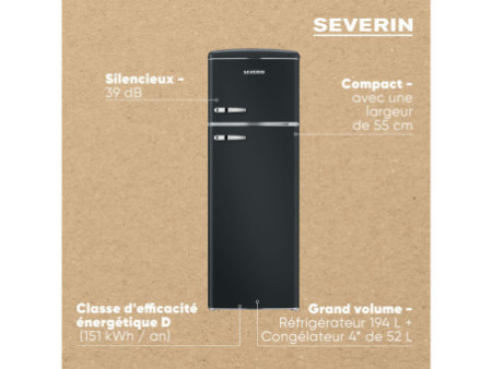SEVERIN Réfrigérateur-congélateur rétro RKG 8984, noir mat