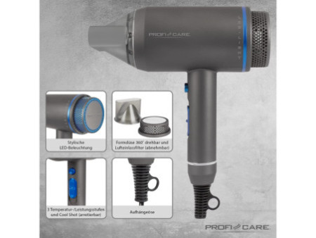 PROFI CARE Sèche-cheveux PC-HT 3082, anthracite/bleu