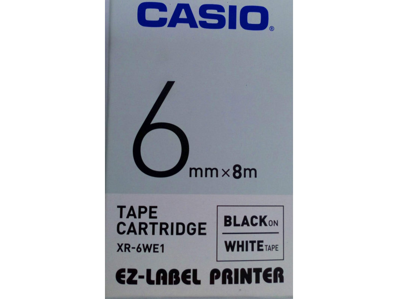 CASIO Cassette à ruban XR, 6 mm / 8 m, noir sur blanc