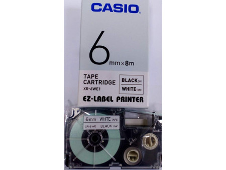 CASIO Cassette à ruban XR, 6 mm / 8 m, noir sur blanc