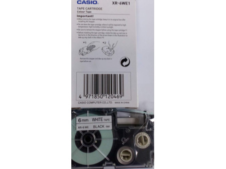 CASIO Cassette à ruban XR, 6 mm / 8 m, noir sur blanc