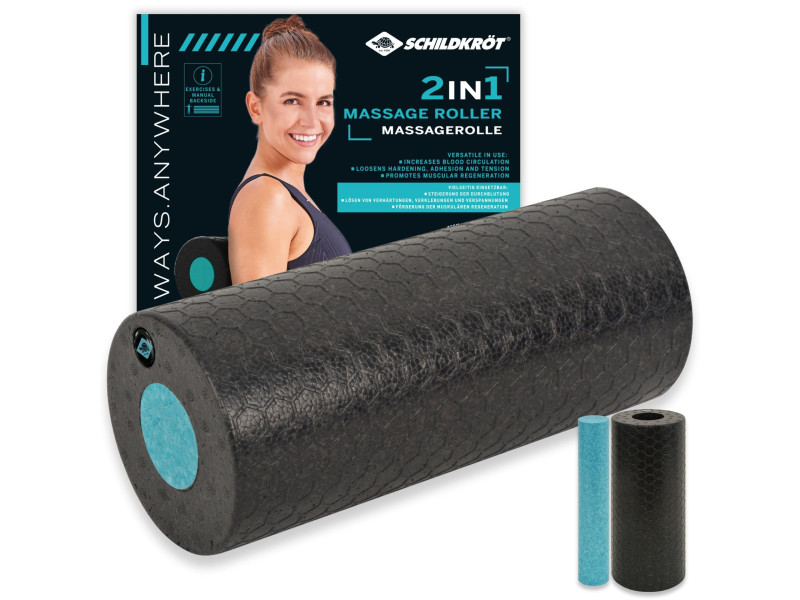 SCHILDKRÖT Rouleau de massage 2 en 1, noir/bleu