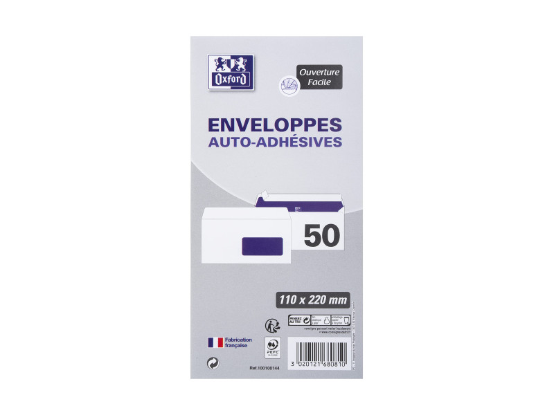 Oxford Enveloppes, DL, 110 x 220 mm, 80 g, auto-adhésives