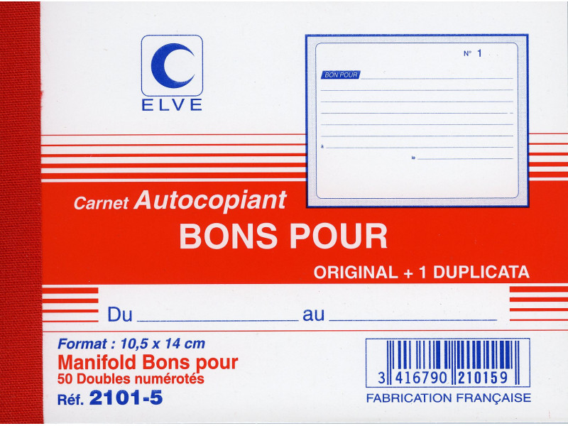 ELVE Manifold 'Bons pour', 105 x 140 mm, dupli, autocopiant