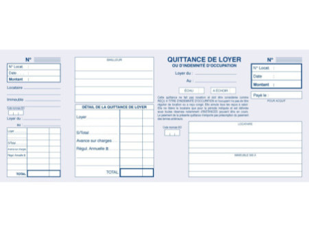 ELVE Carnet à souche 'Quittances de loyer', 105 x 243 mm