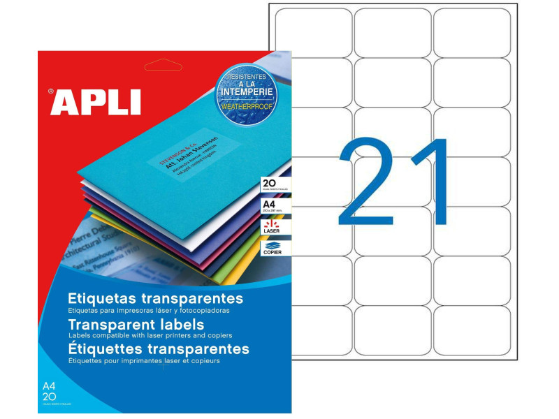 APLI Etiquettes translucides, 63,5 x 38,1 mm