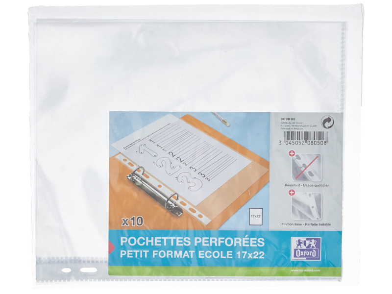 Oxford Pochettes perforées, 170 x 220 mm, perforé 9 trous