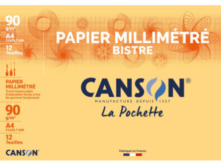 CANSON Papier millimétré, A4, 90 g/m2, couleur: bistre