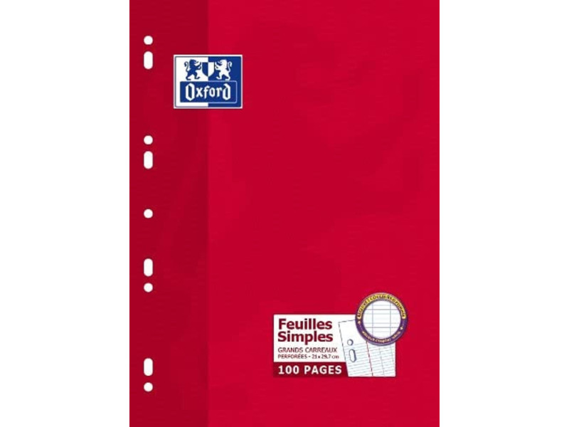 Oxford Feuilles simples perforées, A4, séyès