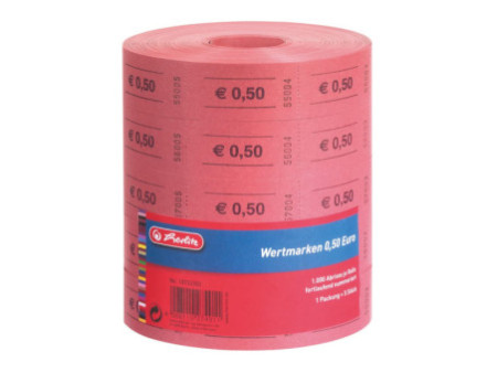 herlitz Rouleau de tickets-valeur, 0,50 Euro, 100 tickets