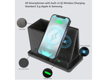 deflecto Organiseur de bureau avec chargeur Qi, noir