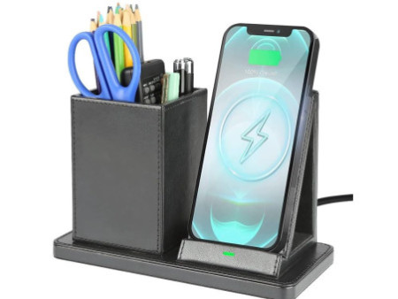 deflecto Organiseur de bureau avec chargeur Qi, noir