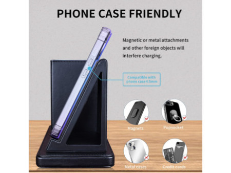 deflecto Organiseur de bureau avec chargeur Qi, noir