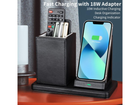 deflecto Organiseur de bureau avec chargeur Qi, noir