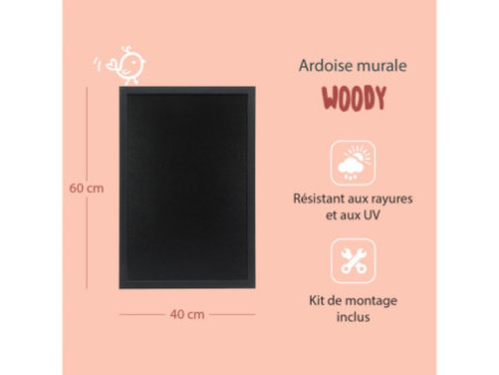 Securit Ardoise murale WOODY, avec cadre en bois, noir