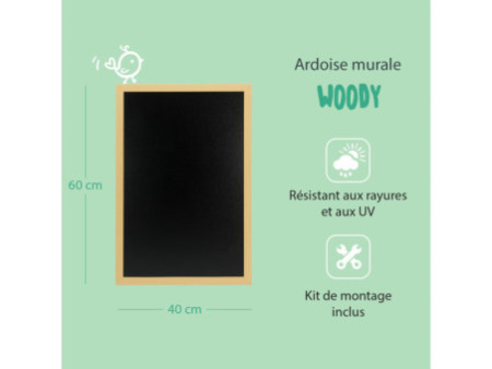 Securit Ardoise murale WOODY, avec cadre en bois, teck