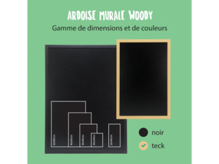 Securit Ardoise murale WOODY, avec cadre en bois, teck