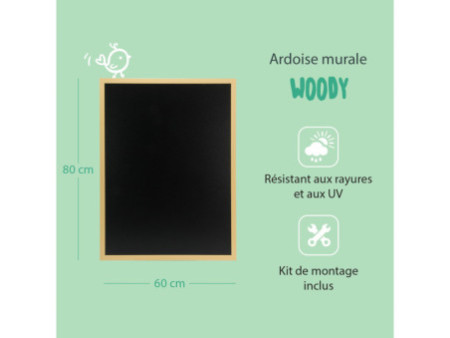 Securit Ardoise murale WOODY, avec cadre en bois, teck