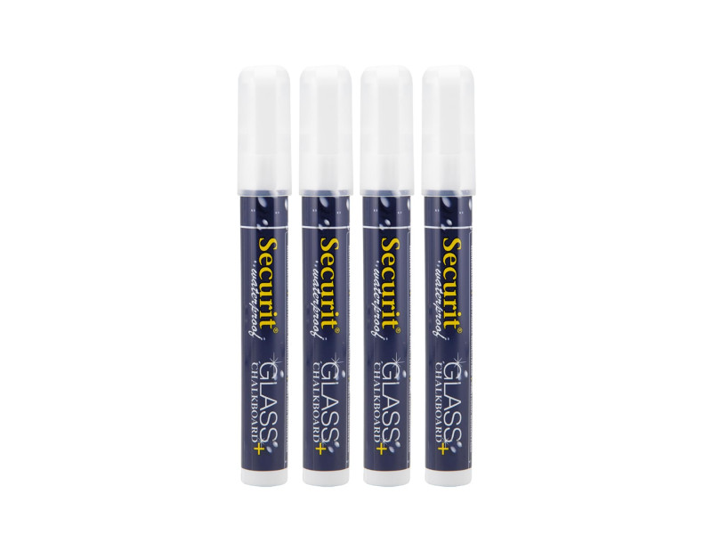 Securit Feutre-craie WATERPROOF MEDIUM, étui de 4, blanc