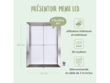 Securit Vitrine d'affichage LED STAINLESS STEEL, 4x feuilles