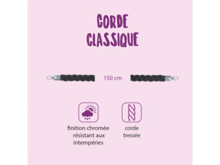 Securit Corde pour poteau d'accueil CLASSIC, noir / chrome