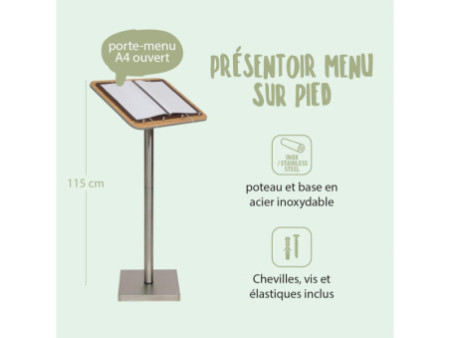 Securit Porte-menus, en bois et en acier inoxydable