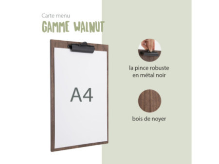 Securit Porte-menu à pince WALNUT, A4, en noyer