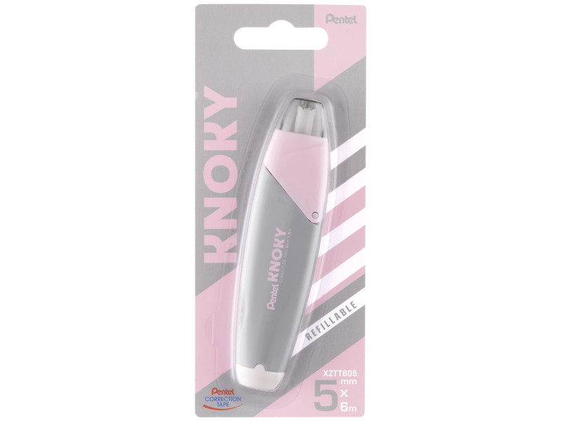 Pentel Ruban correcteur rétractable KNOKY, 5 mm x 6 m, gris